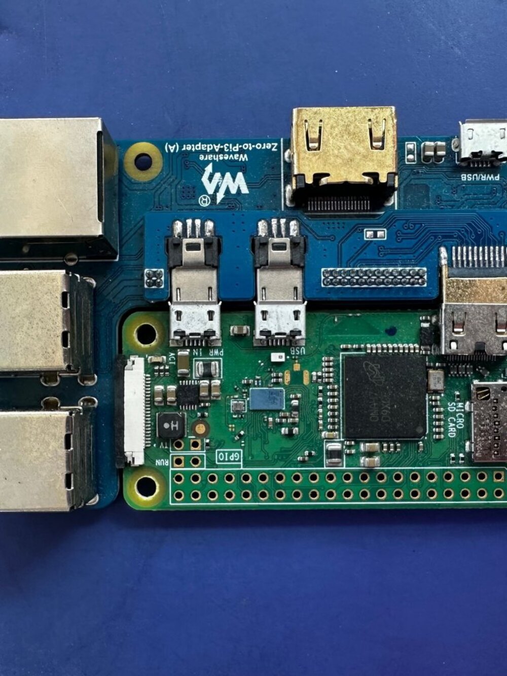 Raspberry Pi Zero W V1.1 with Waveshare Zero-to-Pi3 Adapter